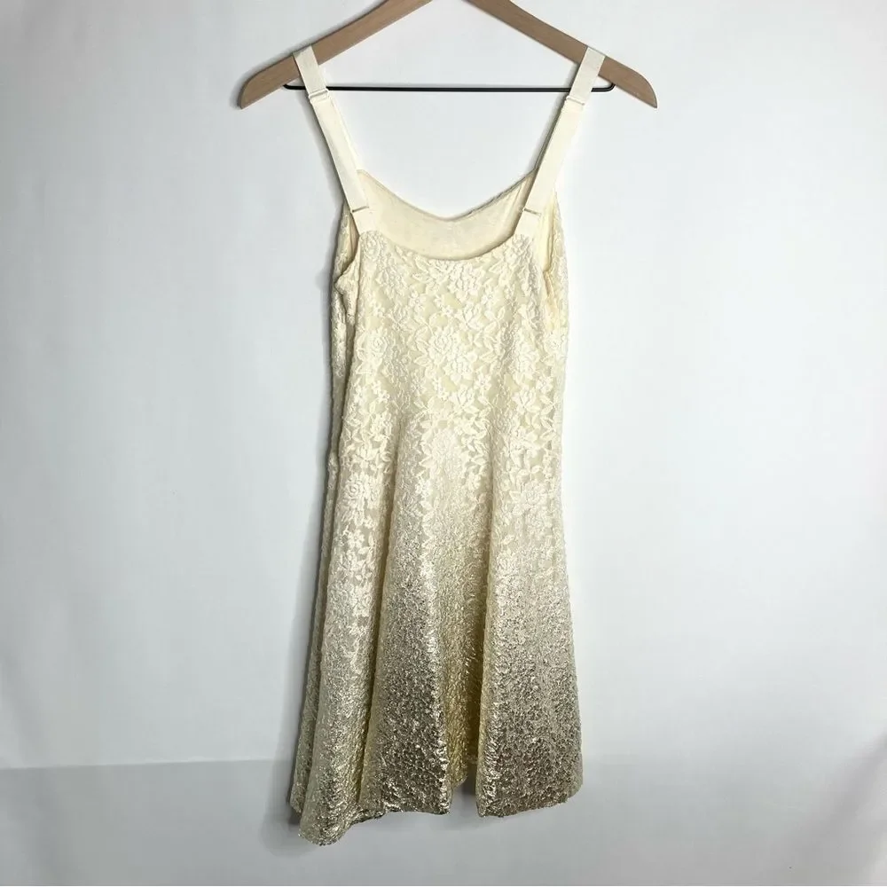 Free People Cream Lace Gold Metallic Ombre Dress Size Small